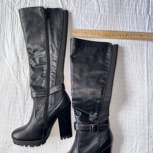 Black Knee-High Heeled Boots Grippy Sole | Size 6